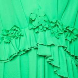 Pre Owned Victoria Beckham Green Floral-Applique Georgette Pleated Maxi Dress S