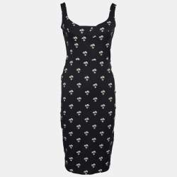 Victoria Beckham Black Daisy Jacquard Pattern Sleeveless Sheath Dress M