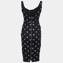 Victoria Beckham Black Daisy Jacquard Pattern Sleeveless Sheath Dress M