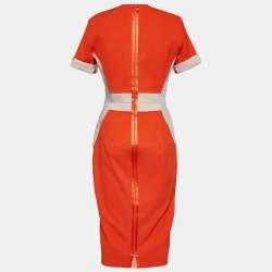 Pre Owned Victoria Beckham Orange Color Block Crepe Midi Dress L