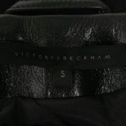 Pre Owned Victoria Beckham Bicolor Felt & Leather Biker Jacket S