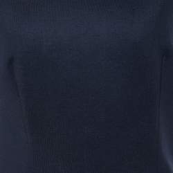 Pre Owned Victoria Beckham Navy Blue Knit Trim Detail Sleeveless Top M
