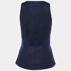Pre Owned Victoria Beckham Navy Blue Knit Trim Detail Sleeveless Top M