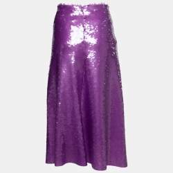 Victoria Beckham Purple Sequin-Embellished Flared Midi Skirt L