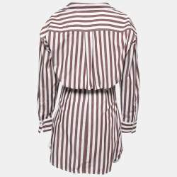 Pre Owned Victoria Beckham Brown Striped Cotton Wrap Shirt Dress S