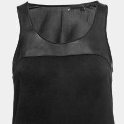 Pre Owned Victoria Beckham Black Crepe & Faux Leather Trimmed Tank Top XS