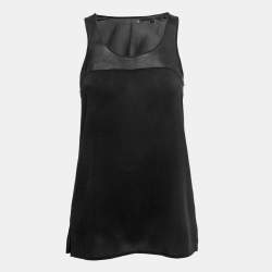 Pre Owned Victoria Beckham Black Crepe & Faux Leather Trimmed Tank Top XS