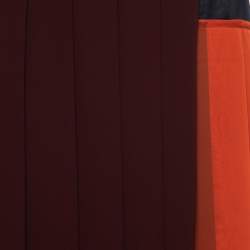Pre Owned Victoria Beckham Burgundy Colorblock Paneled Chiffon Pleated Midi Skirt M