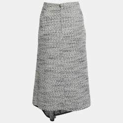 Pre Owned Victoria Beckham Black/White Tweed Draped High Waist Midi Skirt S