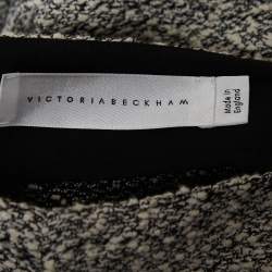 Pre Owned Victoria Beckham Black/White Tweed Draped High Waist Midi Skirt S