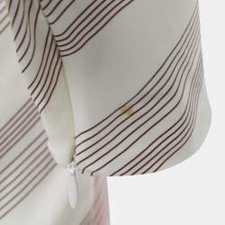 Pre Owned Victoria Beckham White Striped Silk & Chiffon Paneled Maxi Dress M