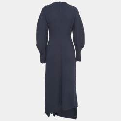 Victoria Beckham Navy Blue Crepe Full Sleeve Slit Detail Maxi Dress M