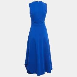 Victoria Beckham Blue Crepe Ruffled Sleeveless Midi Dress M