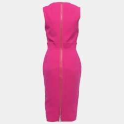 Pre Owned Victoria Beckham Pink Silk & Wool Deep Neck Sleeveless Midi Dress M