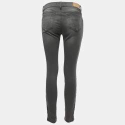 Pre Owned Victoria Beckham Grey Denim Glitter Detail Skinny Jeans M Waist 28"