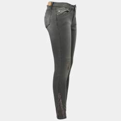 Pre Owned Victoria Beckham Grey Denim Glitter Detail Skinny Jeans M Waist 28"