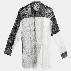 Pre Owned Victoria Beckham Black/White Patterned Lace Button Front Full Sleeve Shirt S