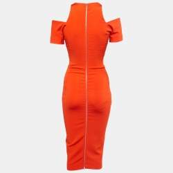 Pre Owned Victoria Beckham Orange Jersey Cold Shoulder Sheath Dress S