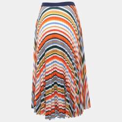 Pre Owned Victoria Beckham Multicolor Striped Knit Pleated Midi Skirt S