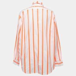 Pre Owned Victoria Beckham White/Orange Striped Cotton Oversized Shirt L