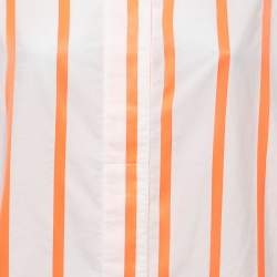 Pre Owned Victoria Beckham White/Orange Striped Cotton Oversized Shirt L