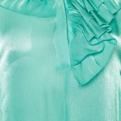 Pre Owned Victoria Beckham Green Silk Lame Ruffled Top S