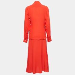 Victoria Beckham orange Silk Draped Midi Dress S