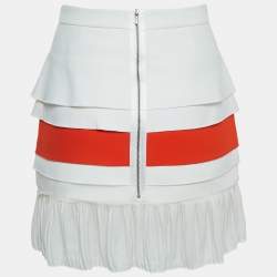 Victoria Beckham Off-White/Orange Cotton Tiered Mini Skirt S