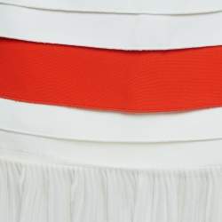 Victoria Beckham Off-White/Orange Cotton Tiered Mini Skirt S