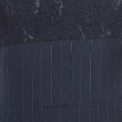 Victoria Beckham Navy Blue Pinstriped Wool Lace-Trimmed Midi Dress S