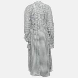 Victoria Beckham Black/White Gingham Crepe Shirred Seersucker Midi Dress s