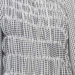 Victoria Beckham Black/White Gingham Crepe Shirred Seersucker Midi Dress s