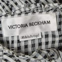 Victoria Beckham Black/White Gingham Crepe Shirred Seersucker Midi Dress s
