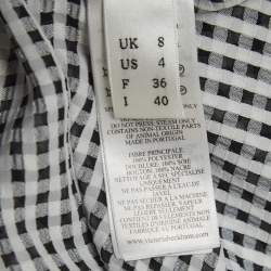Victoria Beckham Black/White Gingham Crepe Shirred Seersucker Midi Dress s
