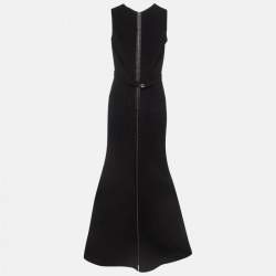 Pre Owned Victoria Beckham Black Silk Blend Belted Maxi Dress S