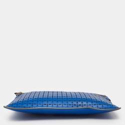 Pre Owned Victoria Beckham Blue Laser Cut Leather Large Zip Pouch