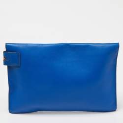 Pre Owned Victoria Beckham Blue Laser Cut Leather Large Zip Pouch