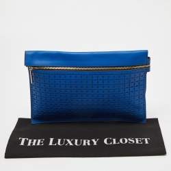 Pre Owned Victoria Beckham Blue Laser Cut Leather Large Zip Pouch