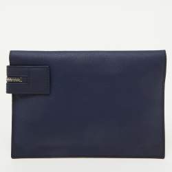 Victoria Beckham Navy Blue/White Python Small Zip Pouch
