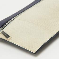 Victoria Beckham Navy Blue/White Python Small Zip Pouch