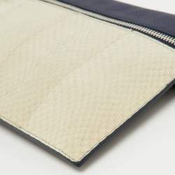 Victoria Beckham Navy Blue/White Python Small Zip Pouch