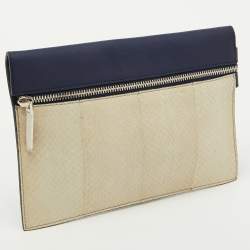 Victoria Beckham Navy Blue/White Python Small Zip Pouch