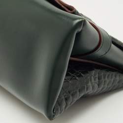 Pre Owned Victoria Beckham Dark Green Croc Embossed Leather Puffy Chain Flap Bag