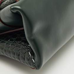 Pre Owned Victoria Beckham Dark Green Croc Embossed Leather Puffy Chain Flap Bag