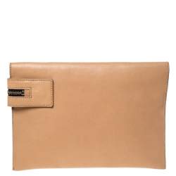 Pre Owned Victoria Beckham Peach Orange Leather Zip Clutch