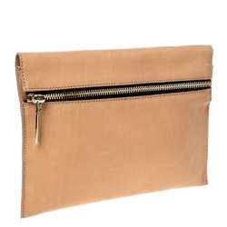 Pre Owned Victoria Beckham Peach Orange Leather Zip Clutch