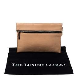 Pre Owned Victoria Beckham Peach Orange Leather Zip Clutch