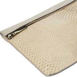 Pre Owned Victoria Beckham Ivory Leather and Python Zipper Clutch