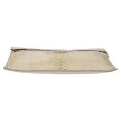 Pre Owned Victoria Beckham Ivory Leather and Python Zipper Clutch