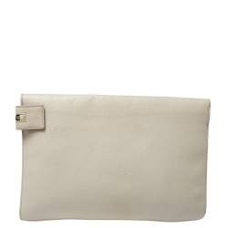 Pre Owned Victoria Beckham Ivory Leather and Python Zipper Clutch